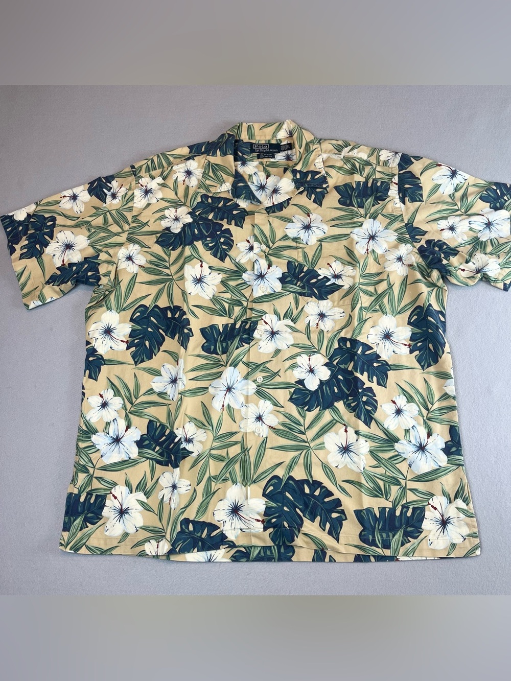 VTG Polo Ralph Lauren Hawaiian Shirt Large Clayton Floral Hibiscus Palm Tropical